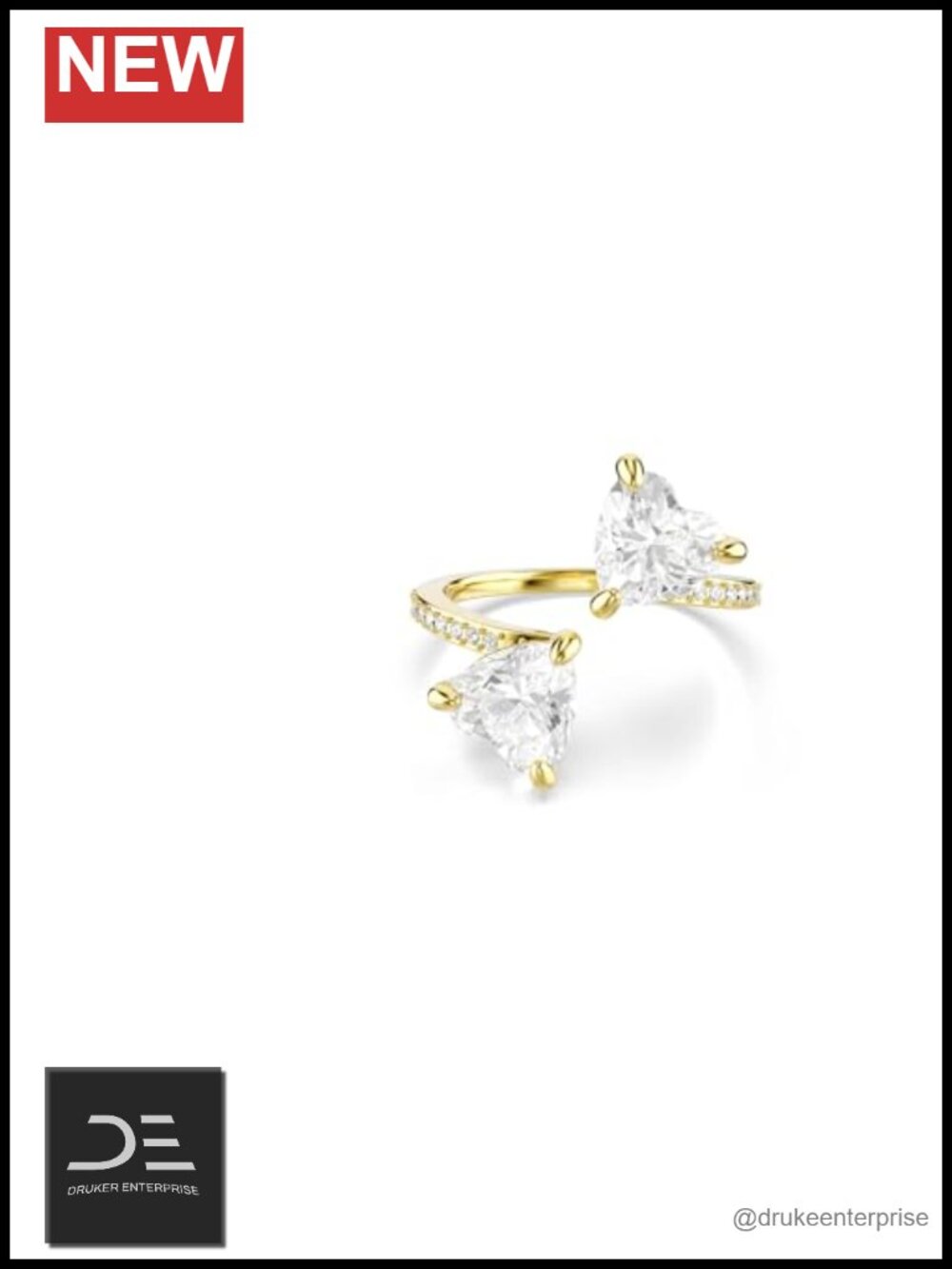 Swarovski Mesmera Open Ring Heart Pave Gold Tone Size 7.25 Crystal